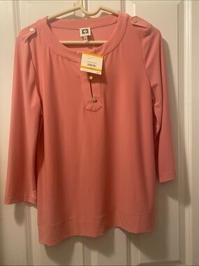 Anne Klein Women’s  3/4 Sleeve Tunic Dusty Rose Blouse